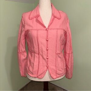 VTG Unbranded Pink Patchwork Button Up Jacket Embroidered Boho Women’s Size L